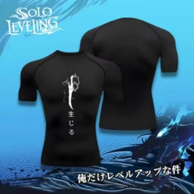 Jin Woo Camisa de compresión Compresión Gimnasio Sung Jin Woo Solo Nivelación Anime Muscleshirt Ropa deportiva Igris Levelup Paños de gimnasio