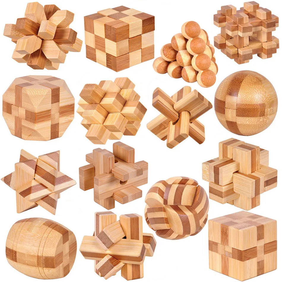 Wooden Kong Ming Lock LuBan Lock IQ Brain Teaser Educational Toy for Kids Children Montessori 3D Puzzles Game Unlock Toys