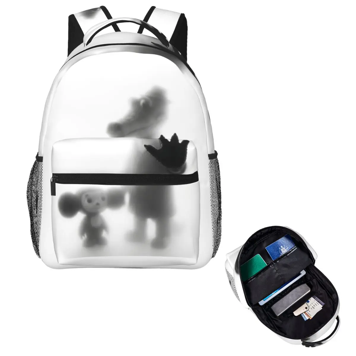 Cheburashka And Gena Frosted Glass Effect Graphic Student Backpack School Bag Daypack for Boys Girls Bookbag Shoulder Bags
