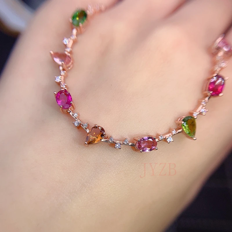 

s925 Silver natural Tourmaline Bracelet dazzling rainbow candy color delicate Tourmaline bracelet for women
