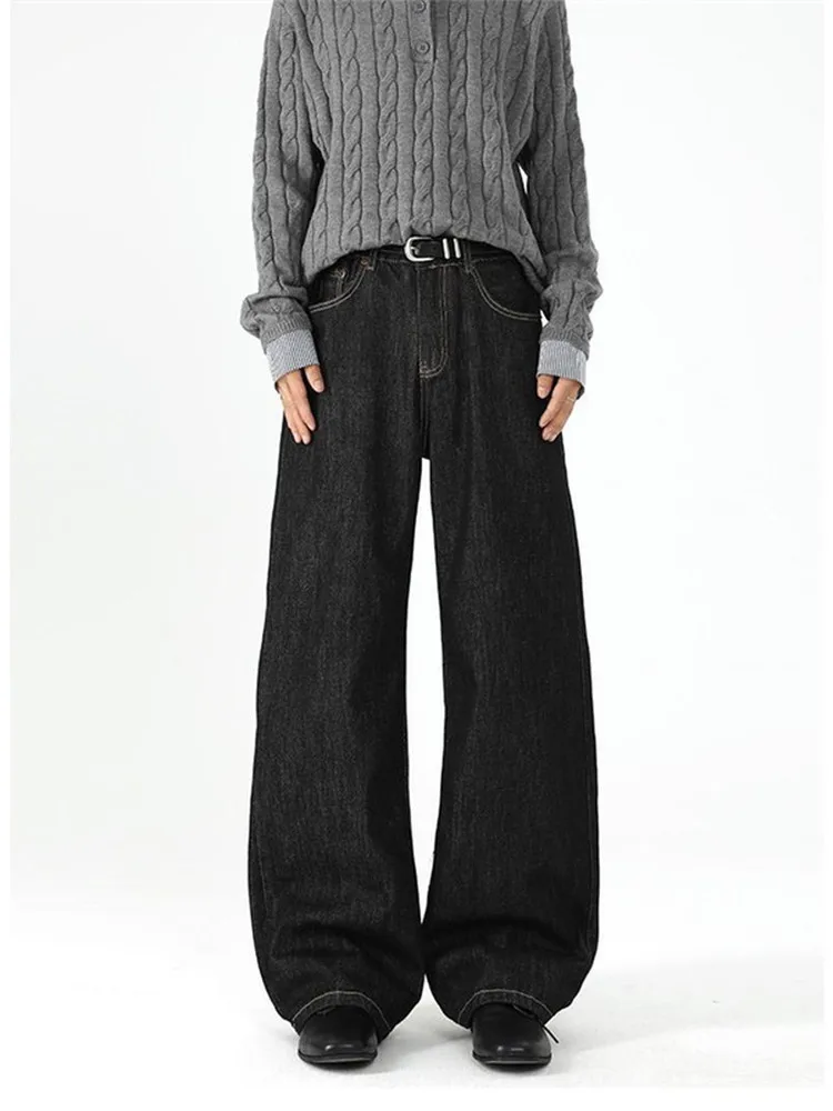 

Trendy Patchwork Men's Denim Jeans Winter American Retro Cleanfit Flared Long Pants Heavy Wash Wide Leg Pants