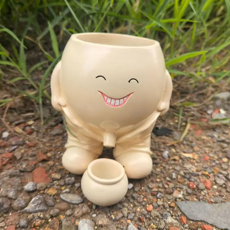 Succulent Pots Flower Pots Doll Shaped Resin Garden Pots Cute Smiling Fun Happy Face Resin Planter Pots For Outdoor Or Indoor