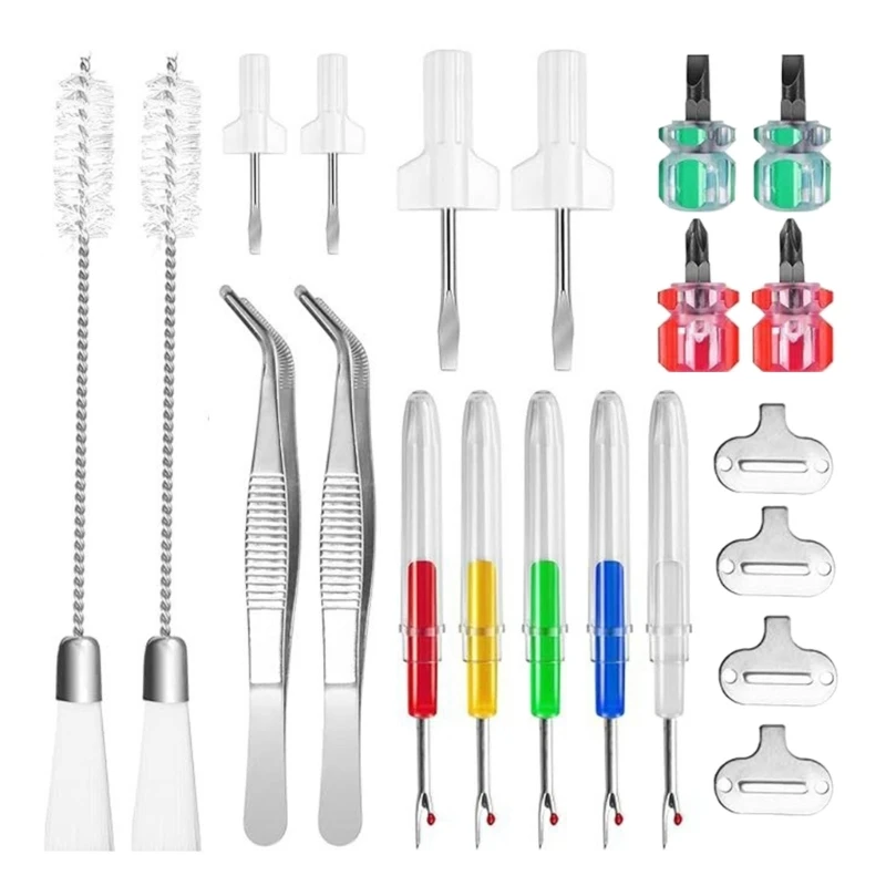KX4B 21 pièces Machine à coudre outil pince à épiler tournevis couture Unpicker brosse Double extrémité