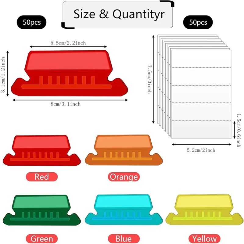 Label Folder Gantung Profesional 50 Buah Dengan 50 Lembar Isi, 2 Inci Untuk Label Folder Gantung