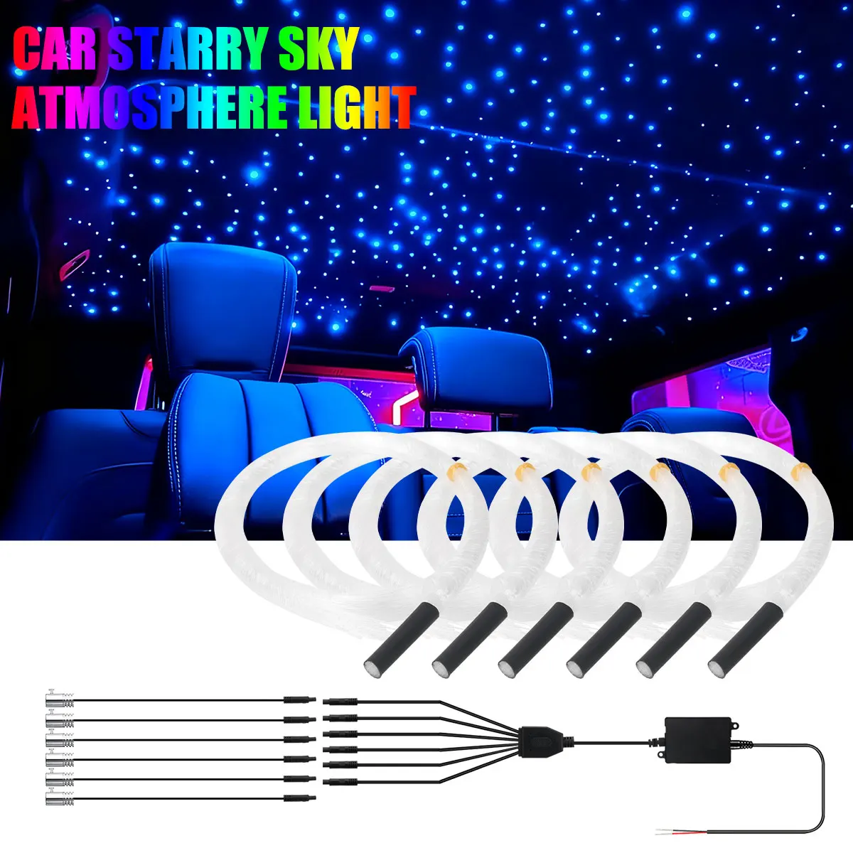 

4/5/6in1 Car Interior Roof Starry Sky Fiber Optic Star Atmosphere Light Strip RGB Remote APP Control USB Decorative Night Light