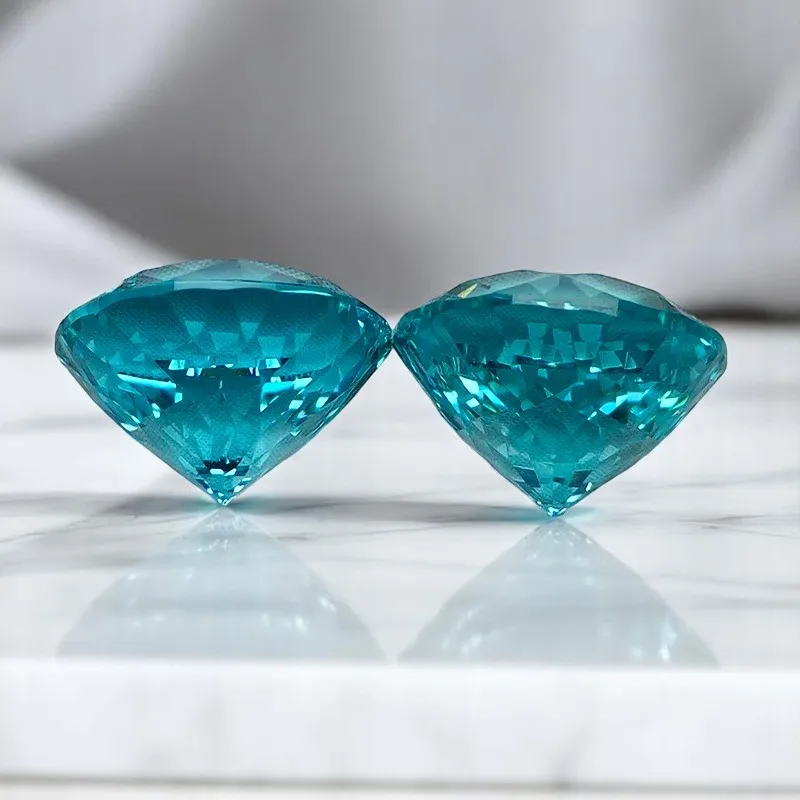 Lab Grown Paraiba Round Shape 100 Faceted Cut Lab Created Sapphire Gemstone Jewelry Making Materials Selectable  Certificate