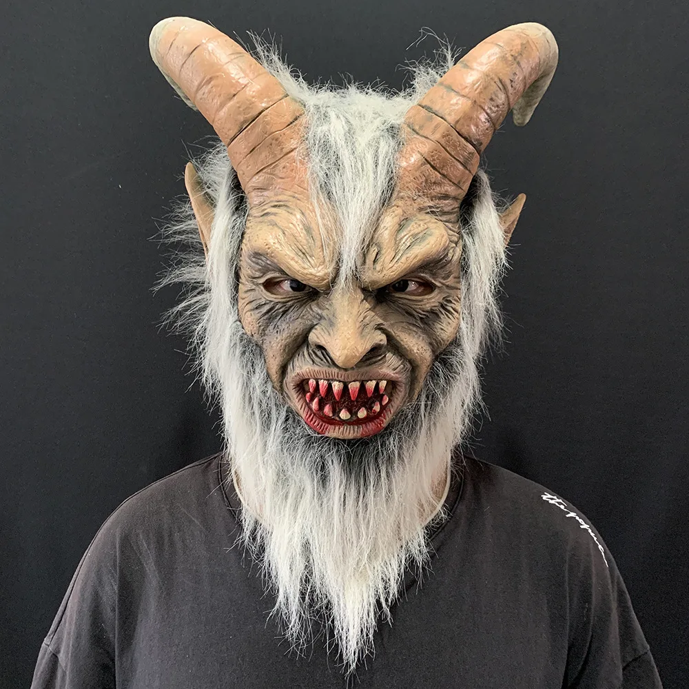 

Новинка, маска-демон Krampus, косплей из фильма, голова дьявола из овечьего рога, светящиеся латексные маски