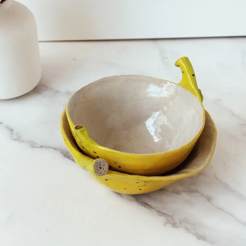 Tigela de arroz de desenho animado de banana, tigela de iogurte, prato de frutas, artesanal, talheres japoneses para crianças, tigela de sopa doméstica