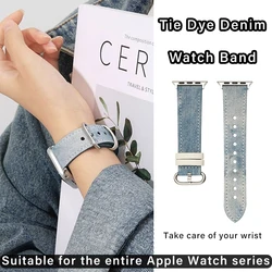 Denim Washed Tie-Dye Band for iWatch Series 9 7 6 5 Apple Watch 8 Ultra 2 49mm 45mm 44mm Horseshoe Button Cowboy Bracelet Strap