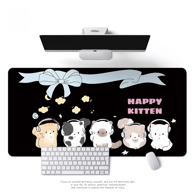 かわいいシンプルなインスタイルかわいい猫漫画マウスパッド革防水コンピュータデスクカーペットコンピュータの厚さ 2 ミリメートルキーボードマット