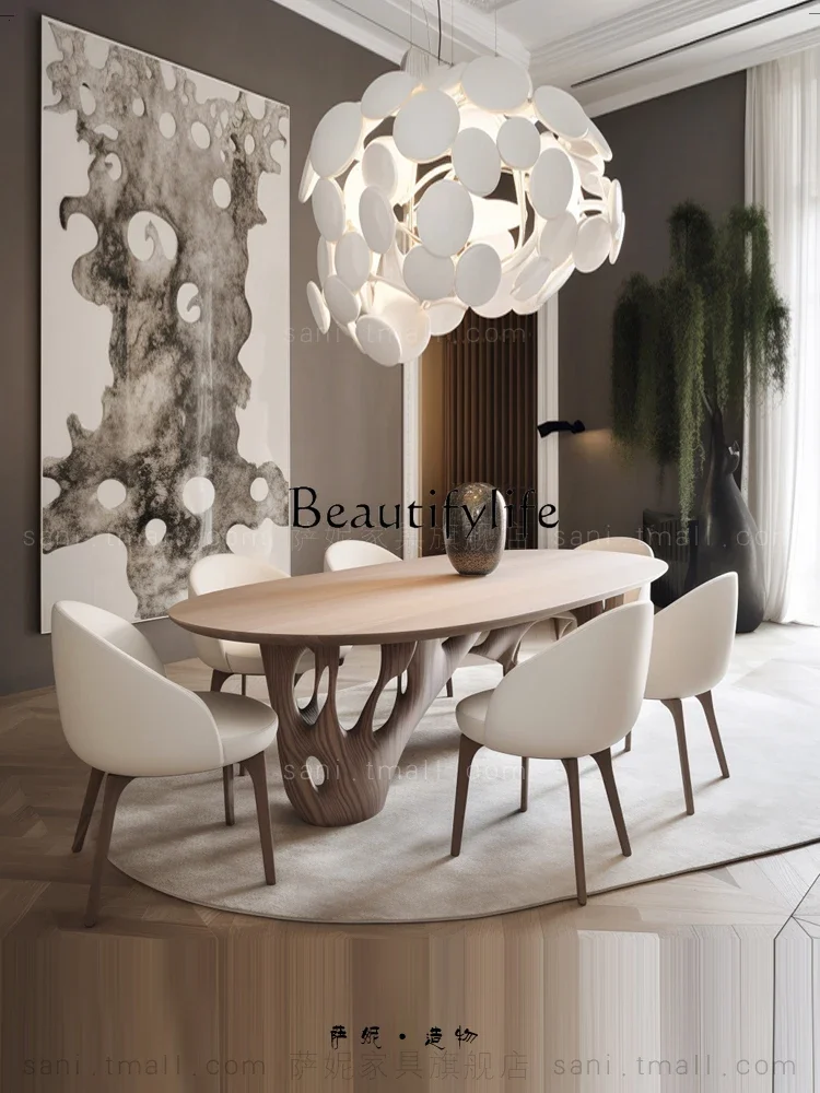 طاولة طعام على طراز S Qiji تكنولوجيا تحسس طاولة إبداعية على شكل سجل طاولة طعام على الطراز القديم مستديرة طويلة #5