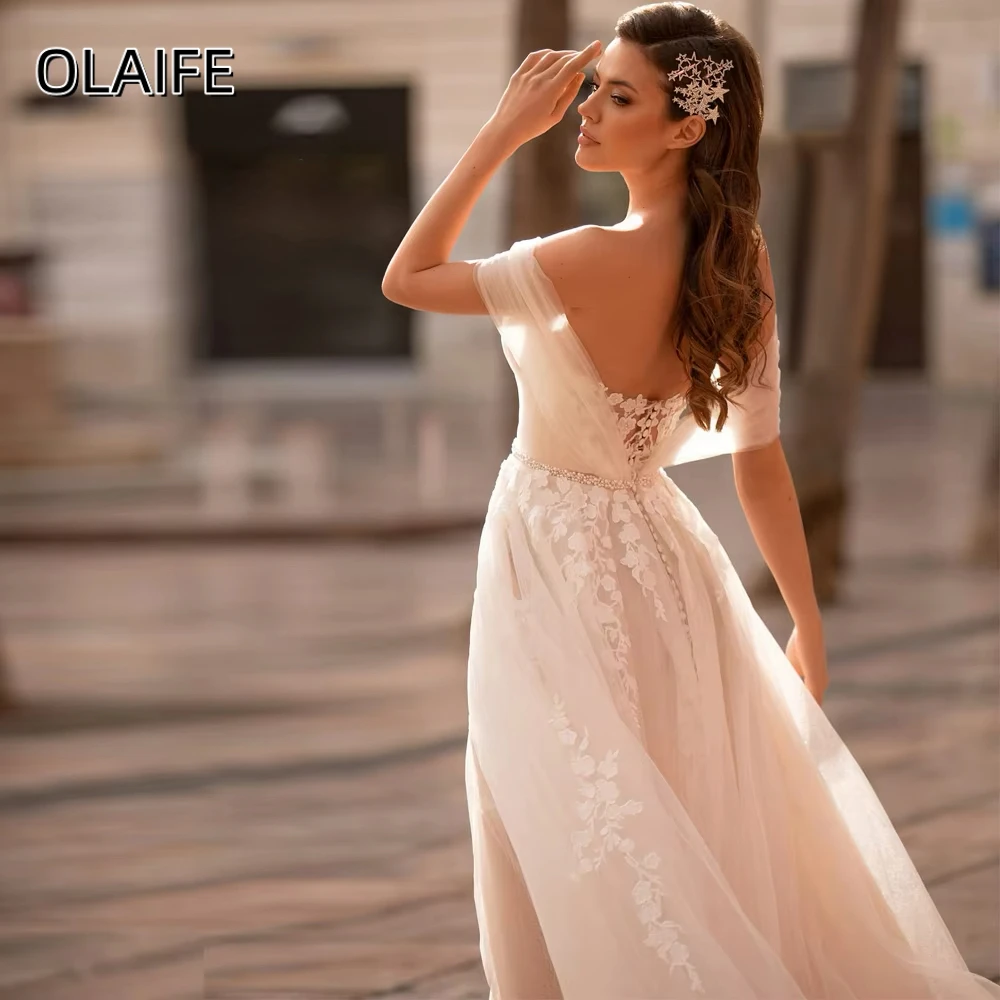 Olaife Best Selling Bridal Dresses Off Shoulder Lace Long Wedding Dress Robe Bride Suitable Request Wedding Brides Party  Wear