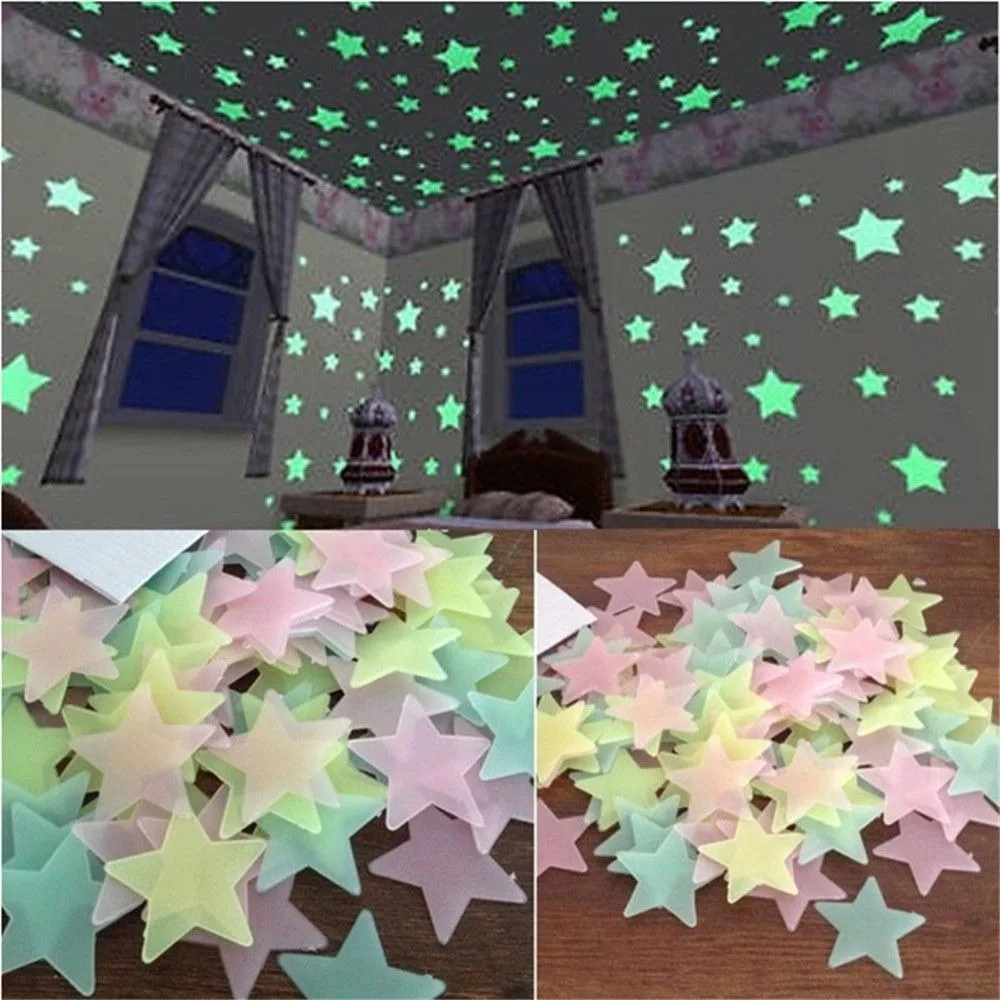 100Pcs/Set Stars Luminous Wall Stickers Glow In The Dark For Kids Baby Room Decoration Decals Colorful Star Home DIY Decor Mural