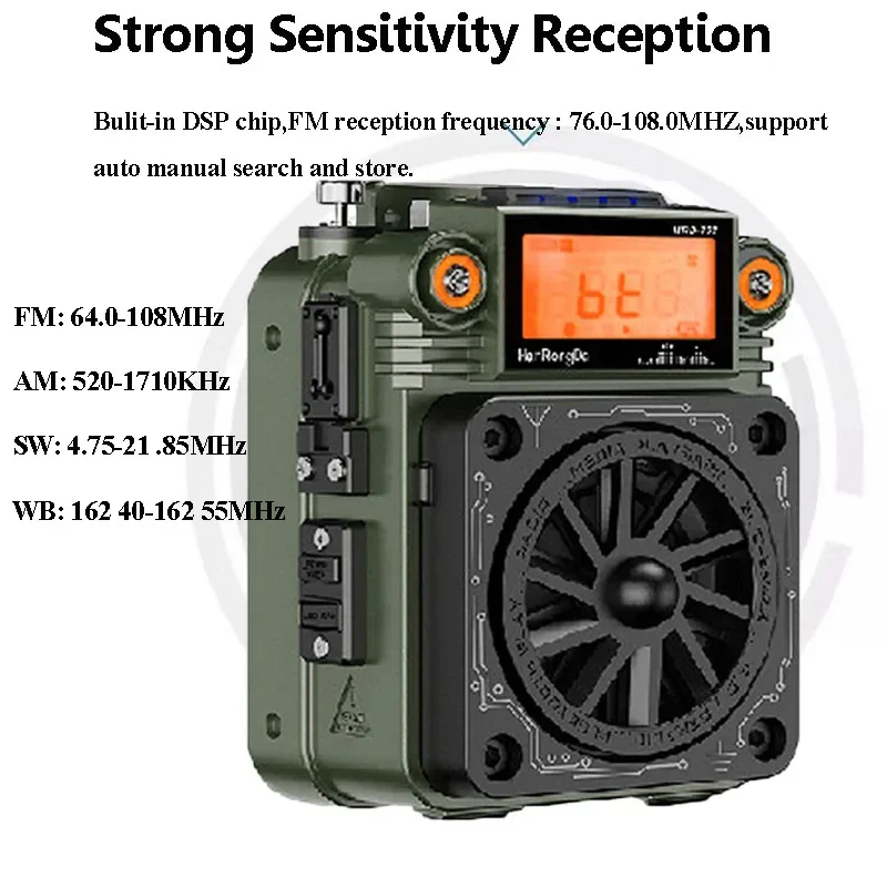 Hanrongda HRD 777 راديو كامل النطاق جهاز استقبال صغير محمول ستيريو سمّاعات بلوتوث جميع المعادن مع شاشة LCD App التحكم SOS #5