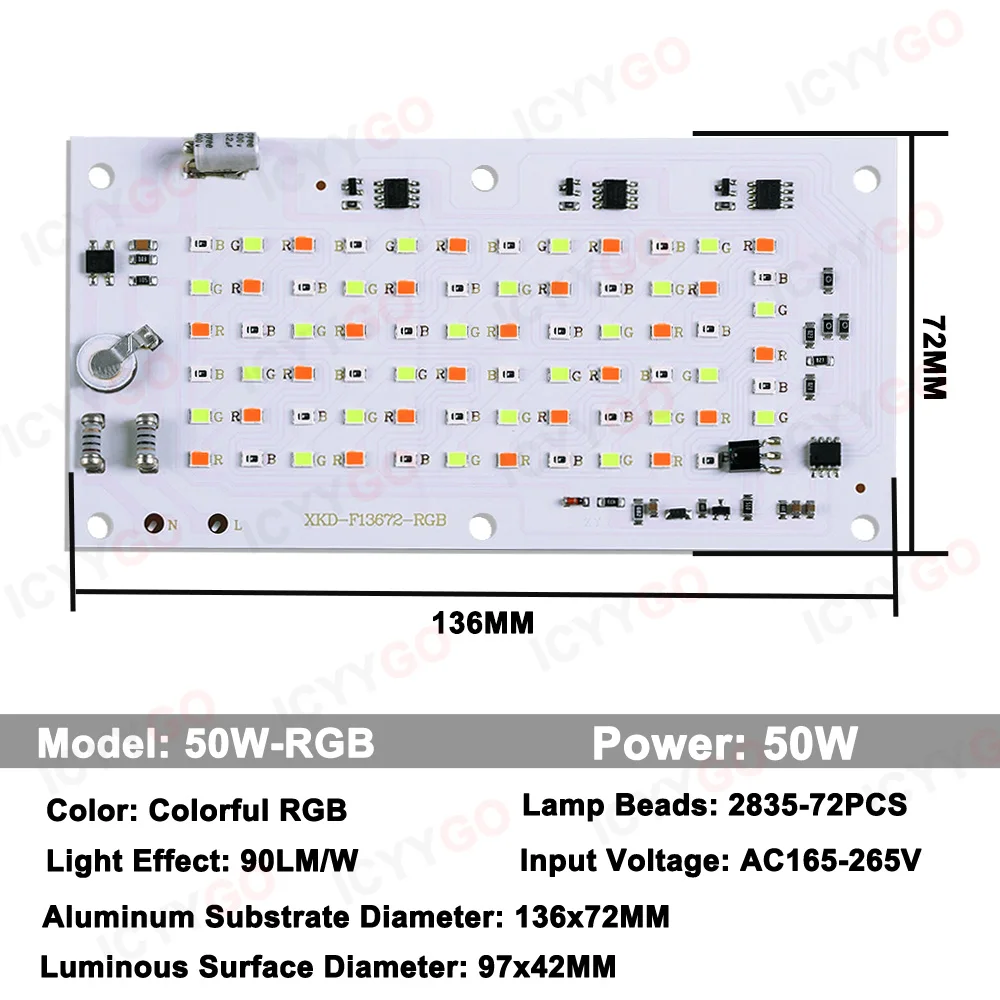 Imagem -04 - Placa de Fonte de Luz Rgb Led 20w 30w 50w 100w Ac220v sem Driver Smd2835 Holofote Externo Painel de Holofote de Jardim