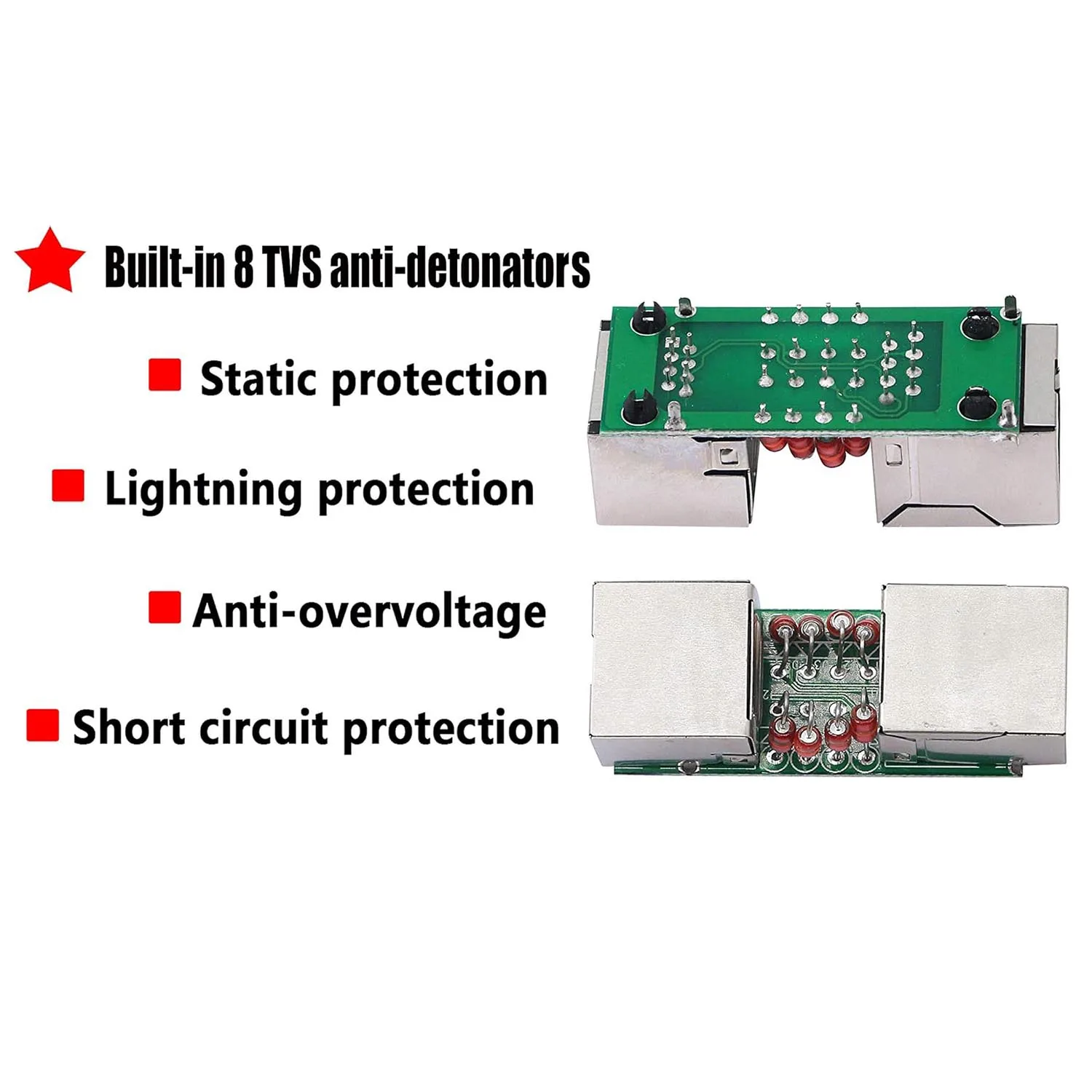 1pc Lightning Arrester RJ45 Female to Female Jack Extension Adapter Ethernet Surge Protector Network Protect Device Black