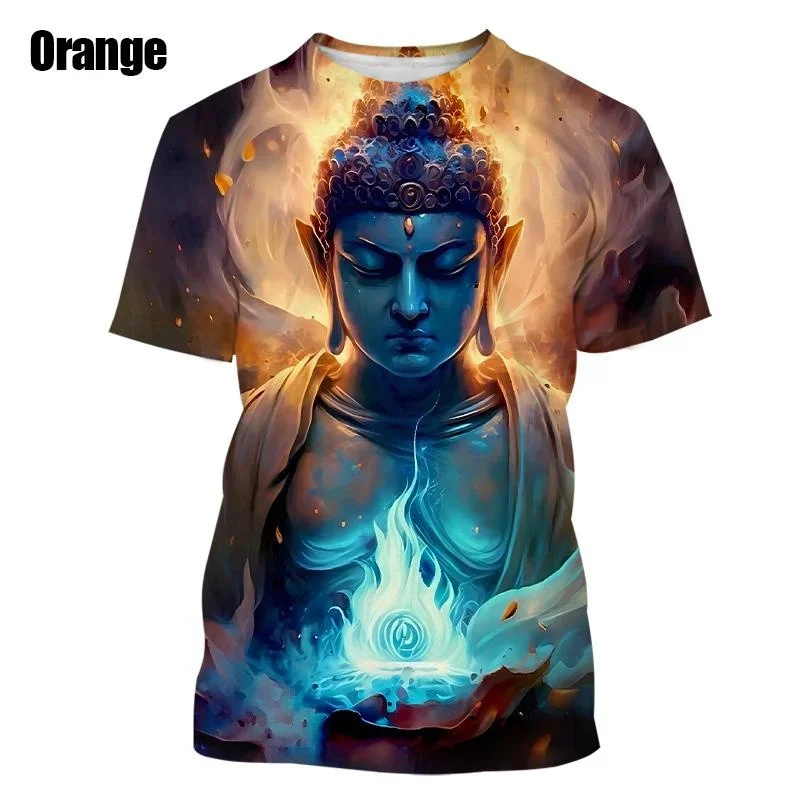 3D Shakyamuni print men's round neck short sleeved cool Buddhist faith top T-shirt Harajuku clothing T-shirt