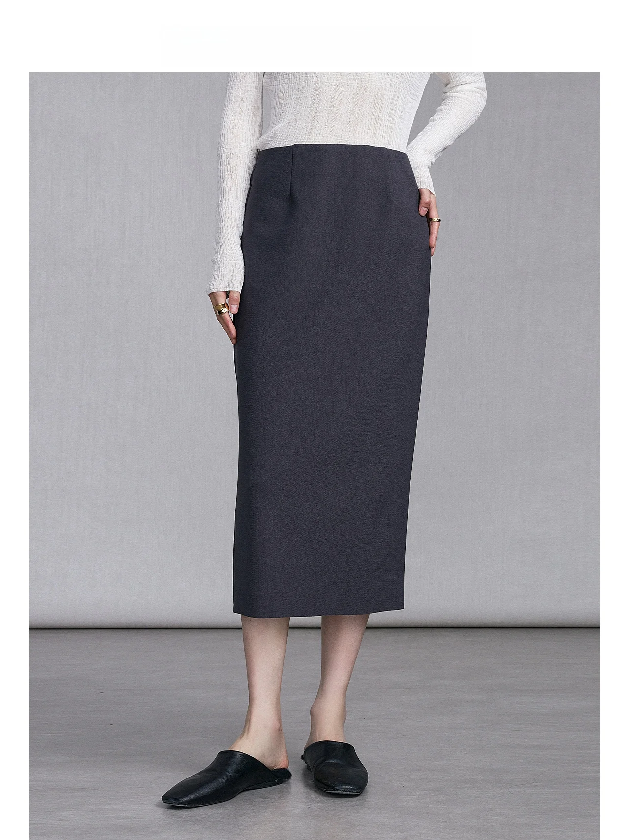 Gray Asymmetrical A-Line  Skirt for Women Commute Professional High Waist Polyester Blend Spring Autumn Skirt