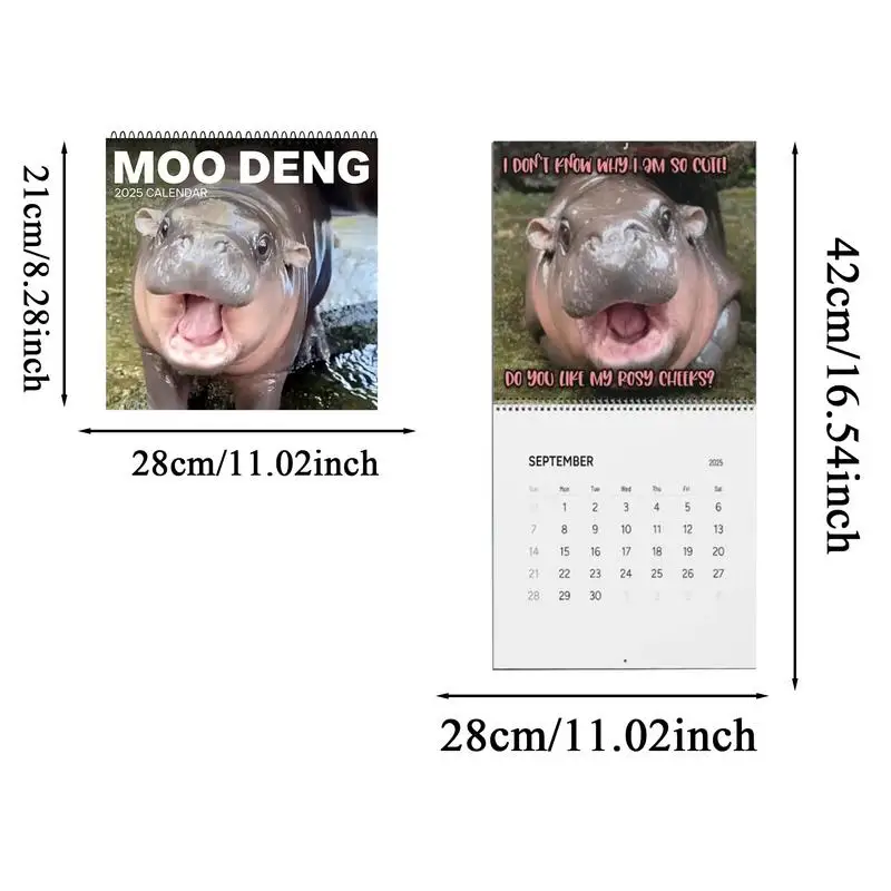 Calendário mensal 2025 hipopótamo design 2025 calendário pendurado mensal 12 meses planejador familiar organizador calendário para sala de estar