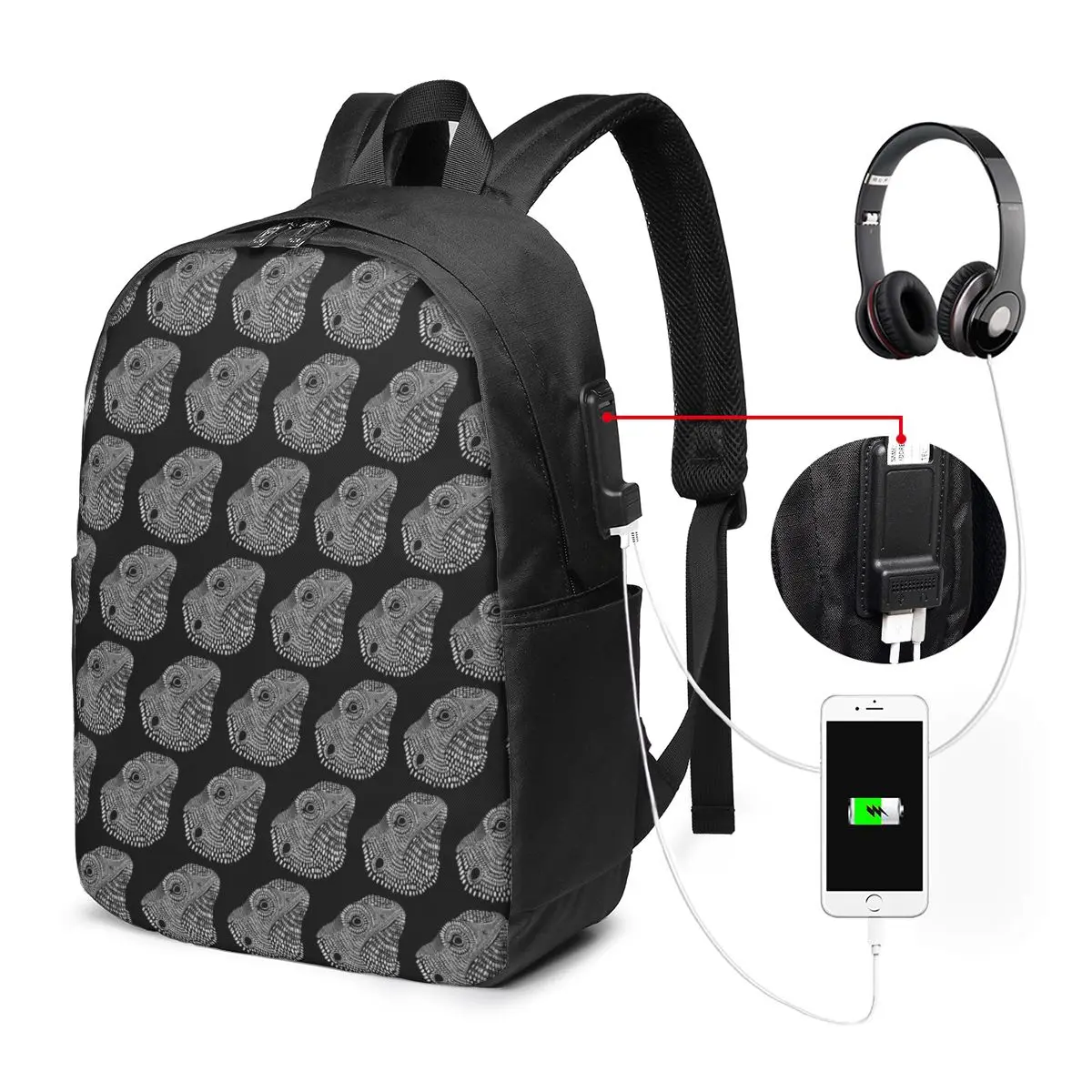 Bearded Dragon Print Backpack Travel Notebook Bag Computer College Student School Bag Laptop Shoulder Bags for Men Women