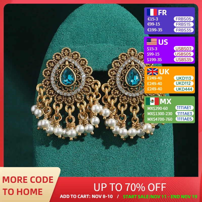 

Vintage Drop Dangle Pearl Earrings Tassel Blue Crystal Peacock Tail Antique For Women Gold Color Luxury Bohemian Jewelry 2025