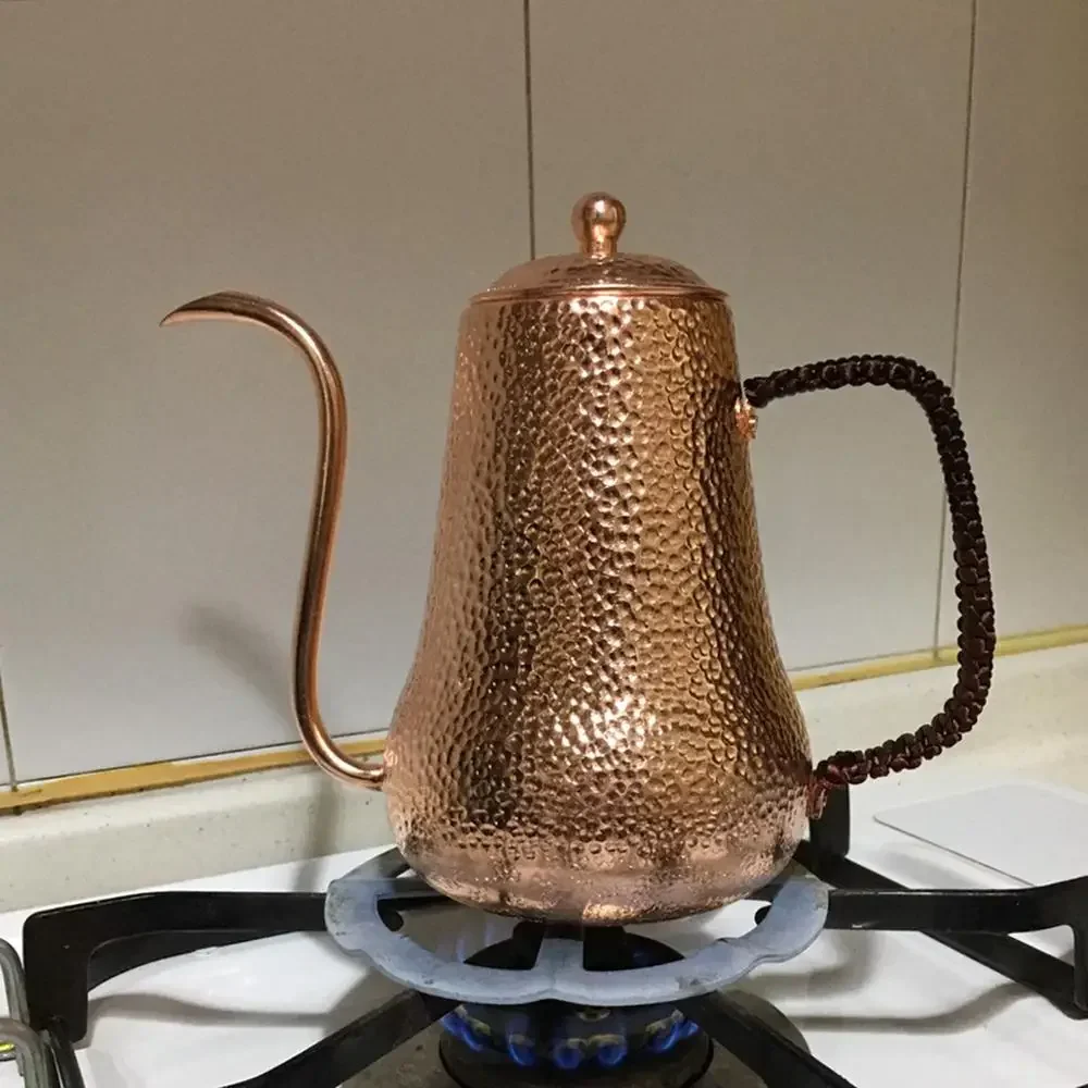 Pure Copper Coffee Pot with Handle, Teapot Kettle, Hammer Pattern Drinkware