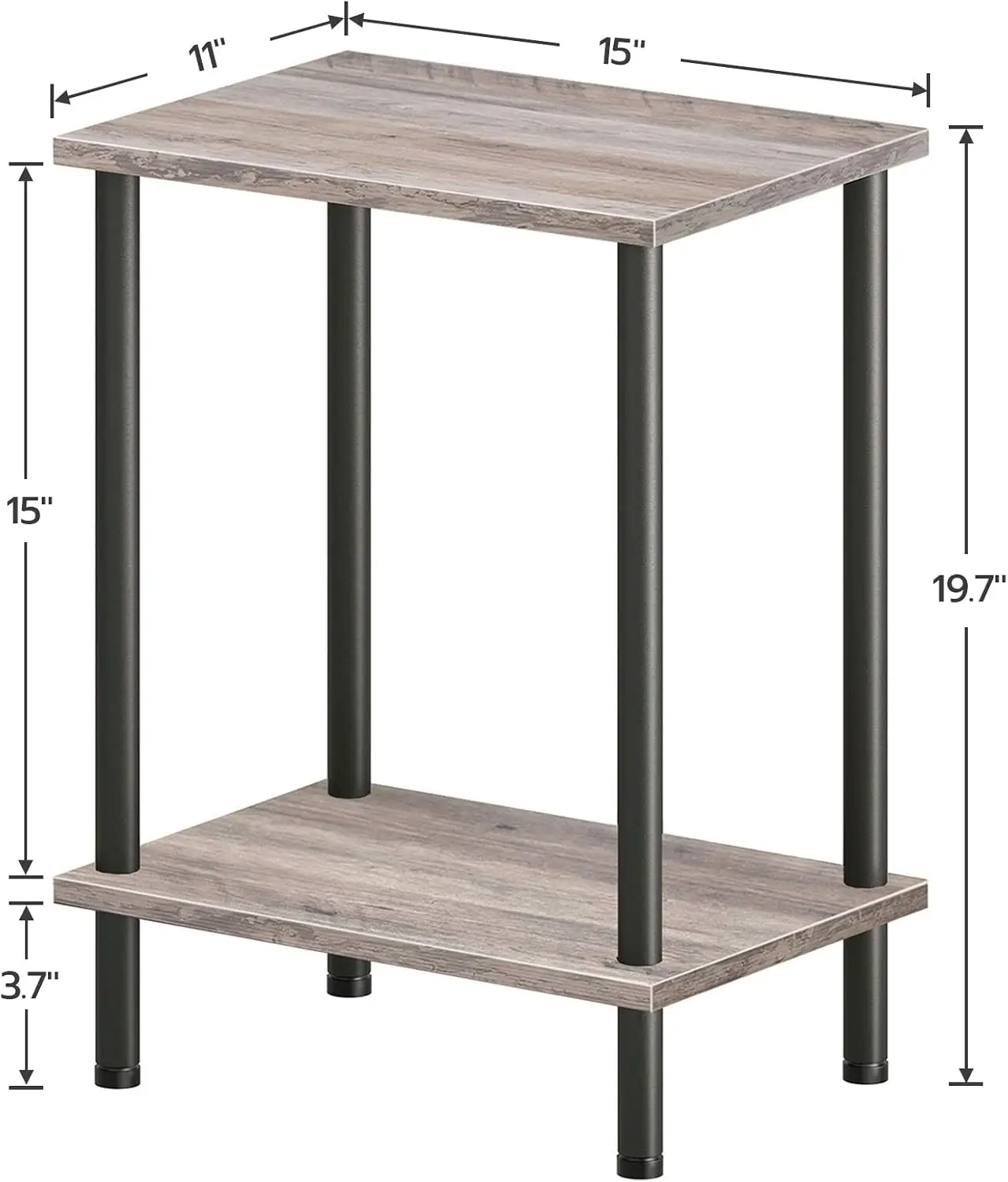 End Table, Small Side Table, Nightstand with 2-Layer Storage Shelves, Sofa Table for Small Spaces