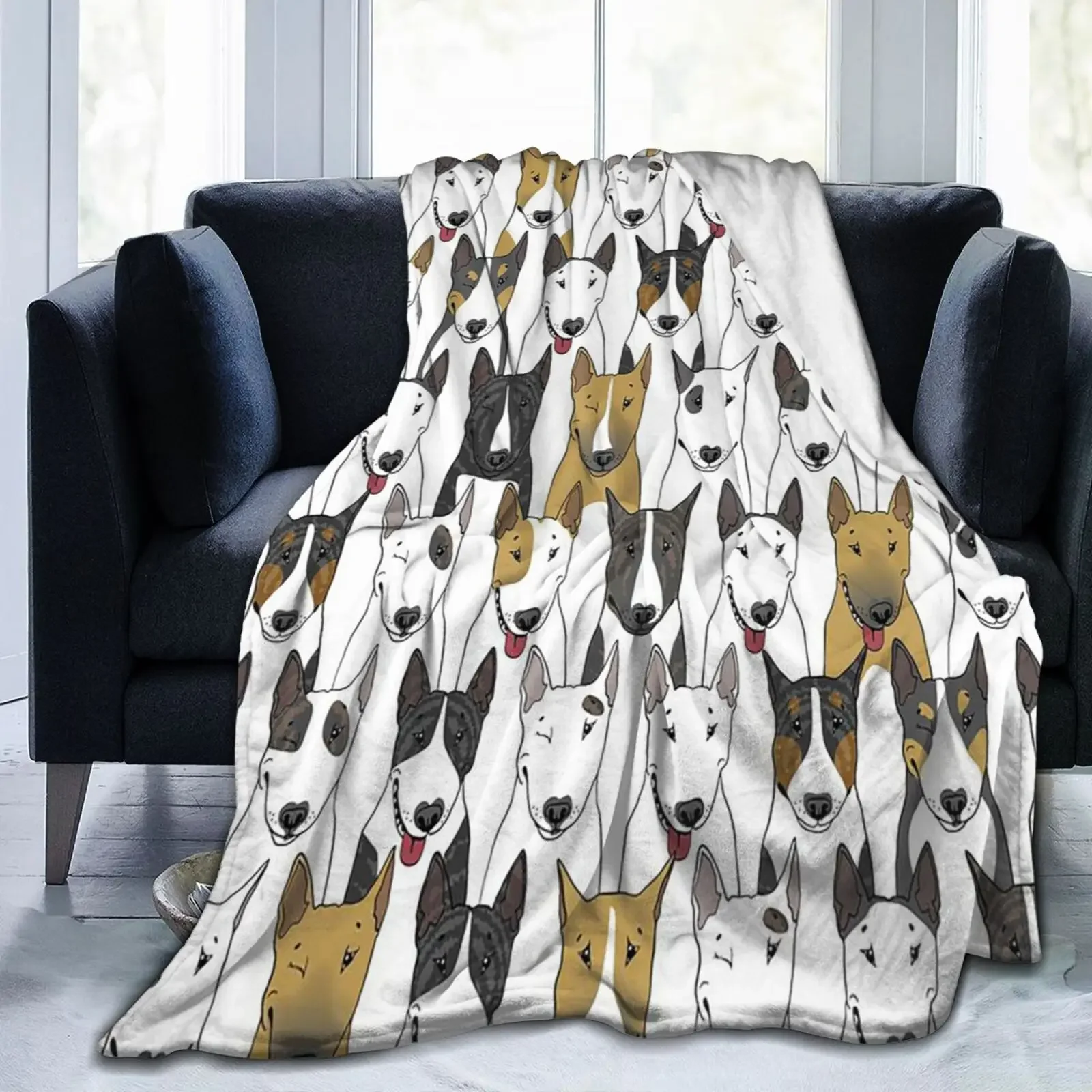 Bull Terrier Flannel Blankets Gifts for Animal Dog Lovers Cozy Throw Blankets Bedroom Sofa Decoration Ultra-Soft Warm Bedspreads