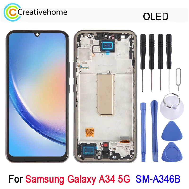 

OLED LCD Screen with Frame For Samsung Galaxy A34 5G SM-A346B LCD Display and Digitizer Full Assembly Repair Replacement Part