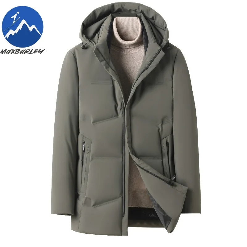 Maxbarley Men Down Jacket Luxury Hood Outdoor Office Lightweight Puffer Jacket Trendy Duck Down Hiking Thicken Warm Winter Coat