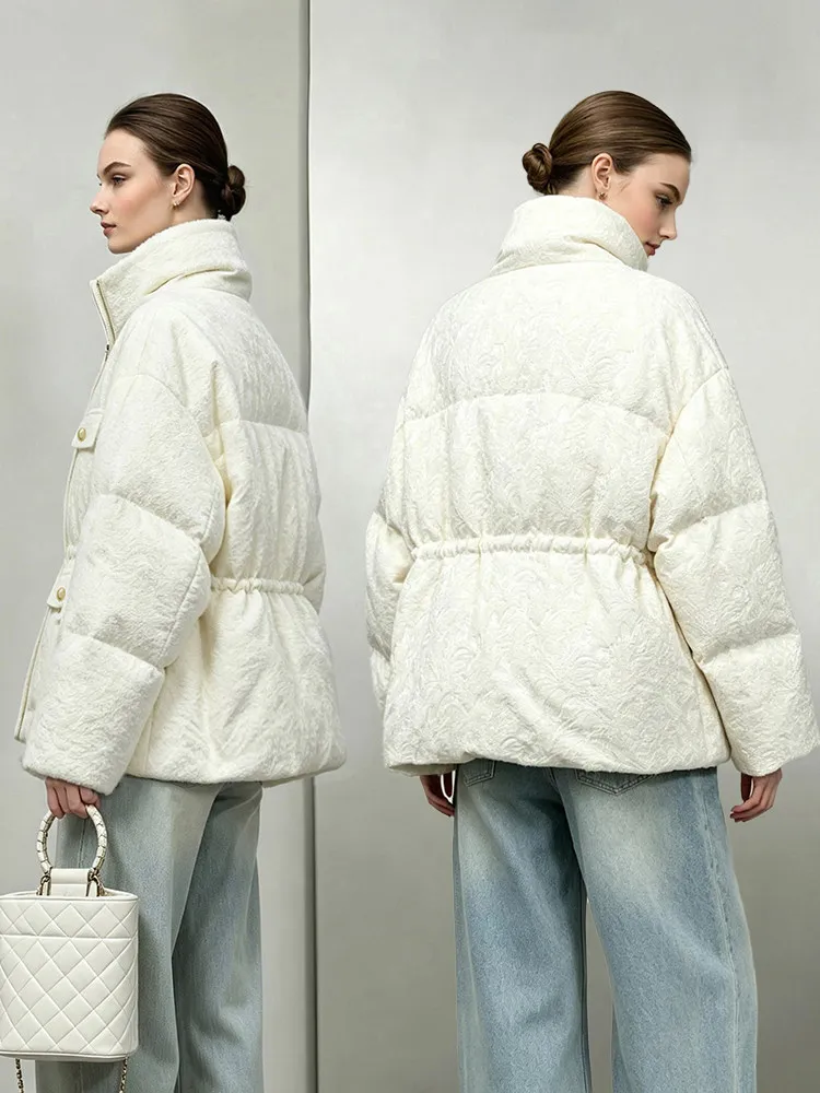 Amii Short Down Jacket Stand Collar Loose Fit Lightweight Duck Down Casual Commuter Minimalist Winter Women Jackets 12654026