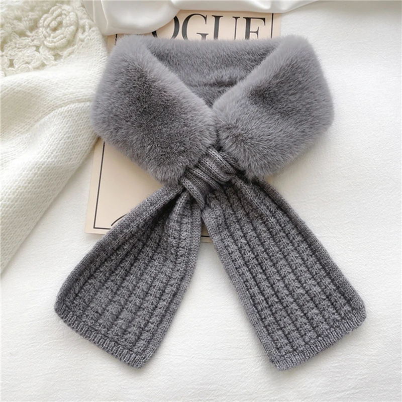 Woman\'s Rabbit Fur Knit Wool Cross Warm Scarf Winter Thicken Outdoor Neck Protect Cervical Spine False Collar Plush Scarves T21