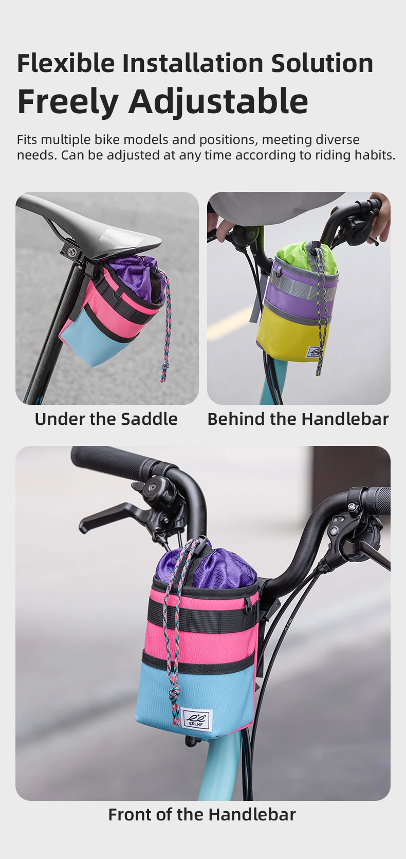 ESLNF Fahrrad-Wasserflaschentasche Fahrradtasche für MTB und Rennrad Patchwork Kontrastfarben Modische Freizeit-Wasserflaschentasche – Detail 8