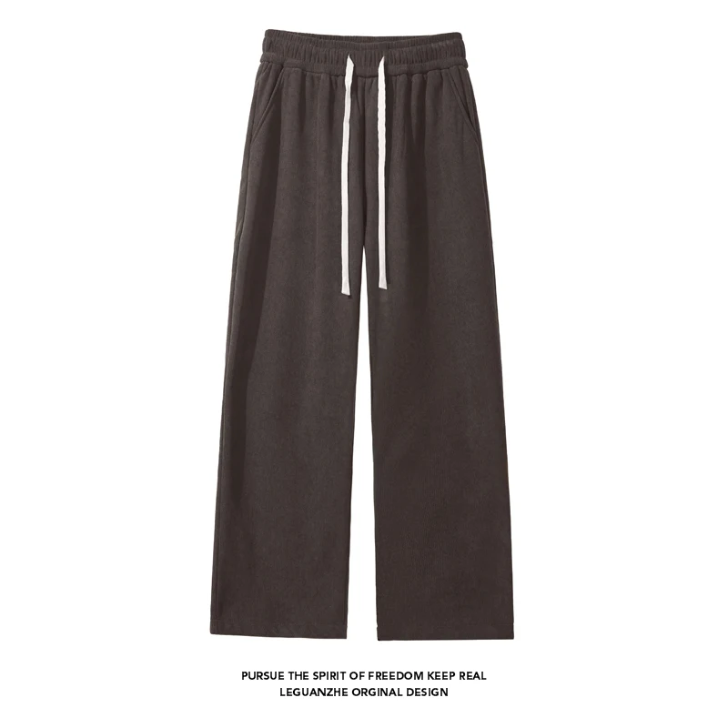 بنطال رياضي شتوي مبطن بالمخمل للرجال بلون سادة وفضفاض من الصوف السميك، بنطلون رياضي دافئ