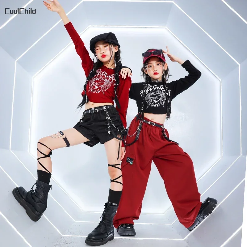 Hip Hop Girls K-pop Crop Top Street Dance Cargo Pants Plaid Skirts Kids Streetwear Hoodies Children Jazz Cheerleader Clothes Set