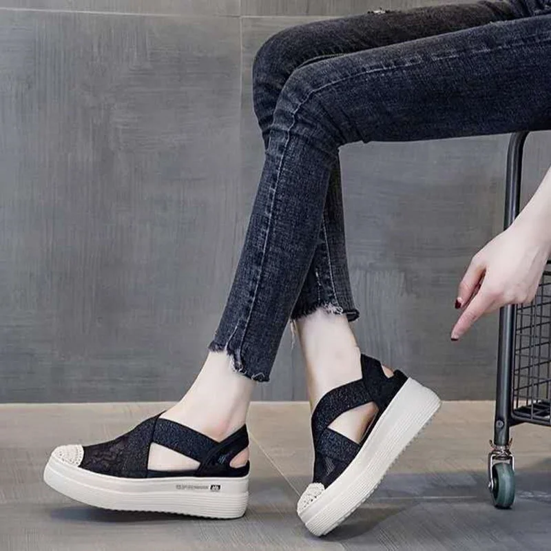 Retro Sandals Women's Shoes 2022 New Summer Ladies Breathable Mesh Face Lace Casual Shoes Fisherman Shoes Girls Slip on Loafers