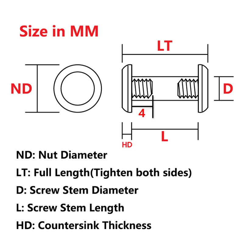 Aço inoxidável Material Faca Handle, M4 Thread Lock Parafusos, Spindle Rivet, Nail Fasteners Buckles, DIY Making Parts, 10 conjuntos por lote