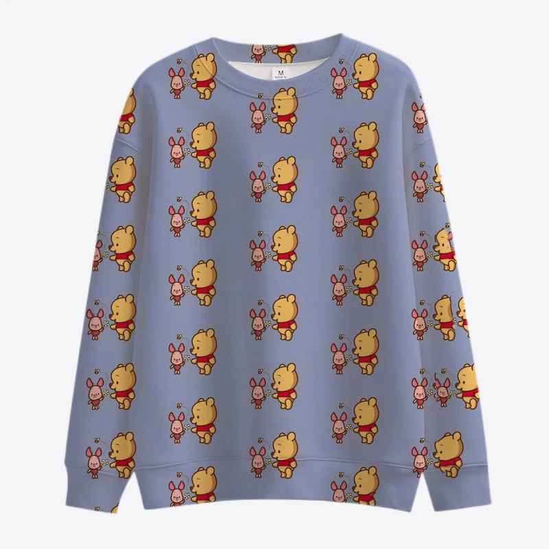 New Cartoon Disney Mickey and Winnie the Pooh Sweatshirt Women\'s Crew Neck Loose Pullover Autumn Fun Print Long Sleeve Top