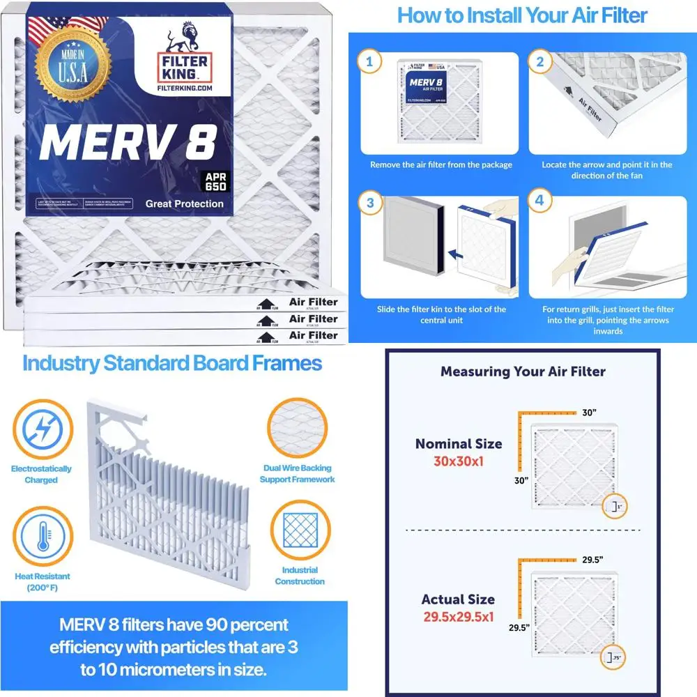 

12-Pack MERV 8 Pleated Air Filters 25x29x2 for HVAC Systems - Made in USA - Actual Size 24.5x28.5x1 - High Efficiency Furnace Fi