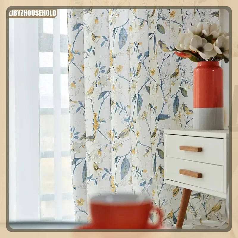 

Curtains for Living Dining Room Bedroom American Pastoral Country Crushed Flowers Thickened Fine Linen Printing Shade Blackout