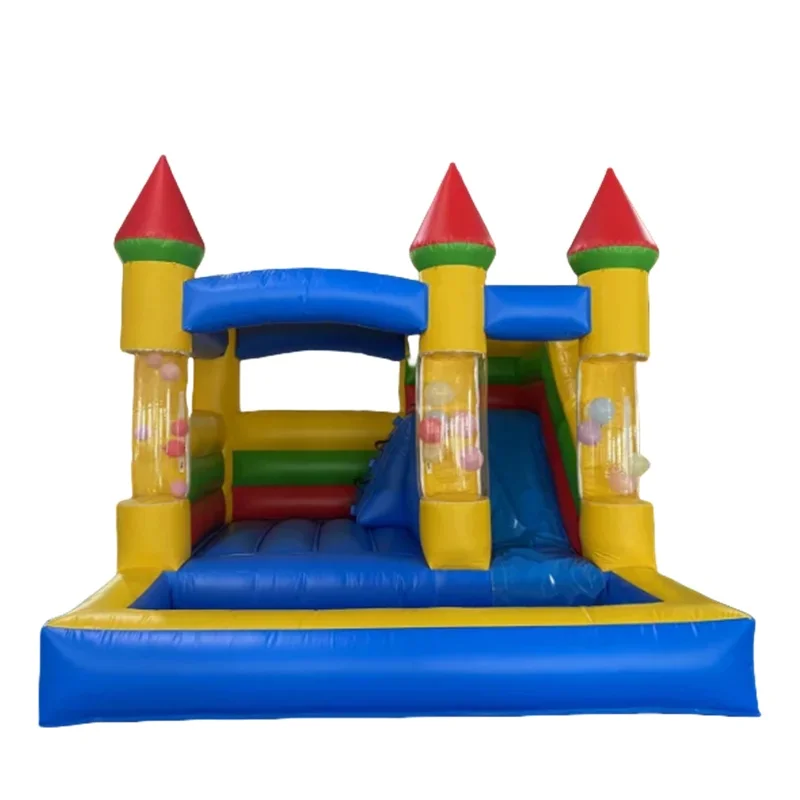 Commercial Macaron Pastel Inflatable Bounce House With Balloon Pillar Kids Jumping Bouncy Castle for Party Rental