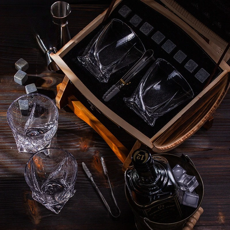 Pine old ice wine glass packaging wooden box gift box ice wine stone wine barrel set 4