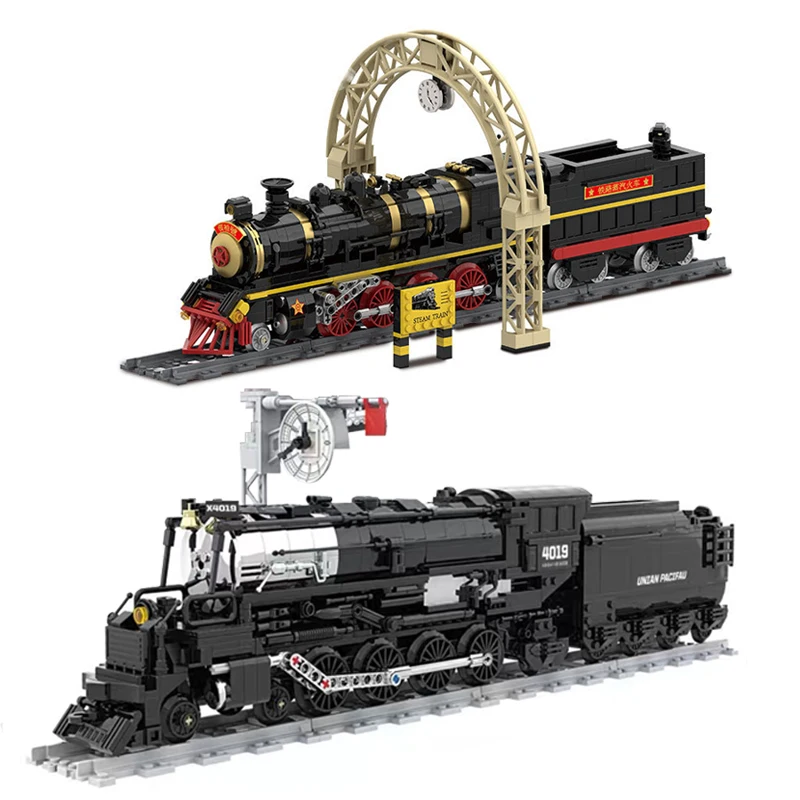 

MOC City Train US Big Boy Steam Train German BR01 Vintage train model DIY set building blocks Boy Educational toy gift