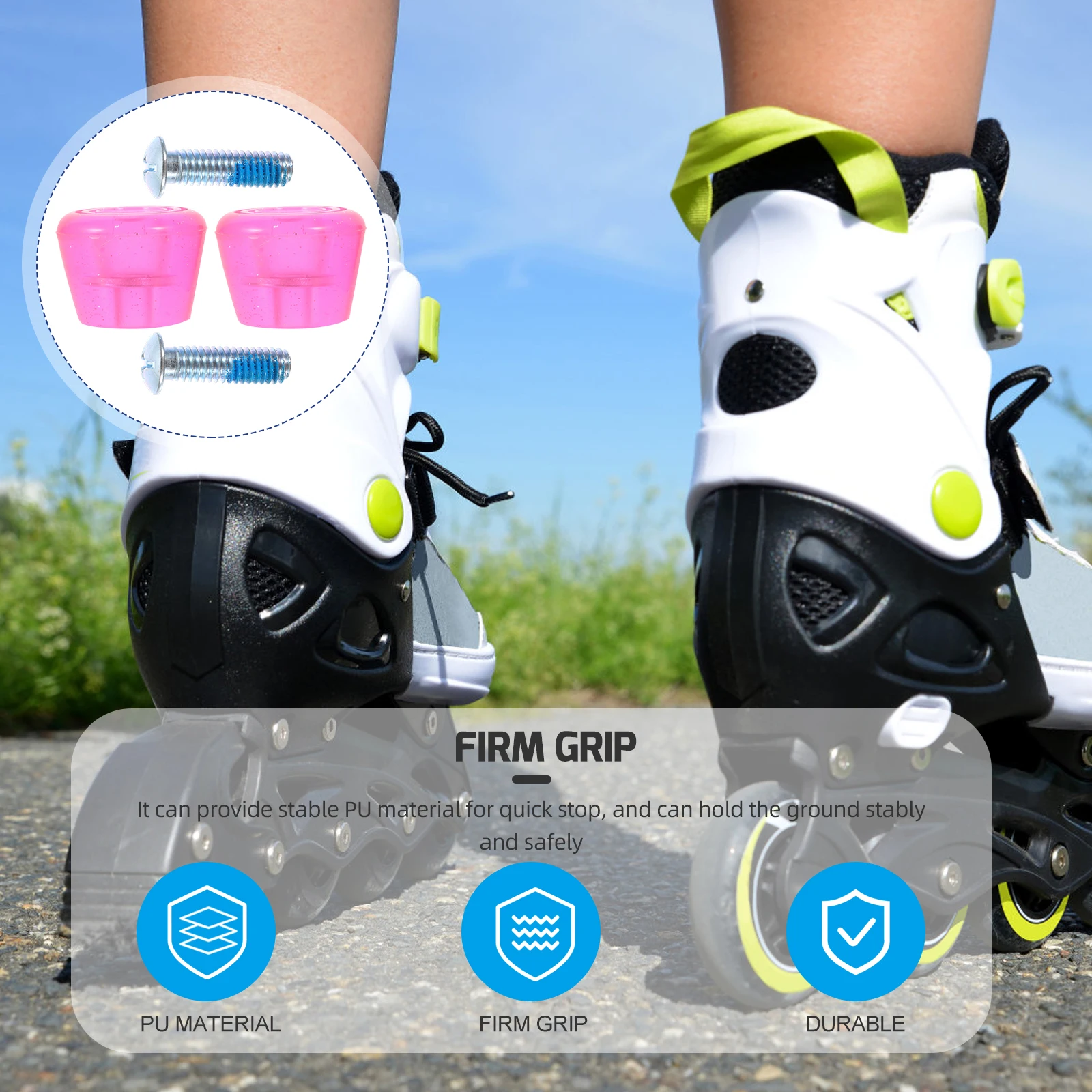 

1 Pair Professional Skate Plugs Wear-Resistant Replaceable Roller Skate Toe Stops Adjustable Braking Area Easy Install Suitable