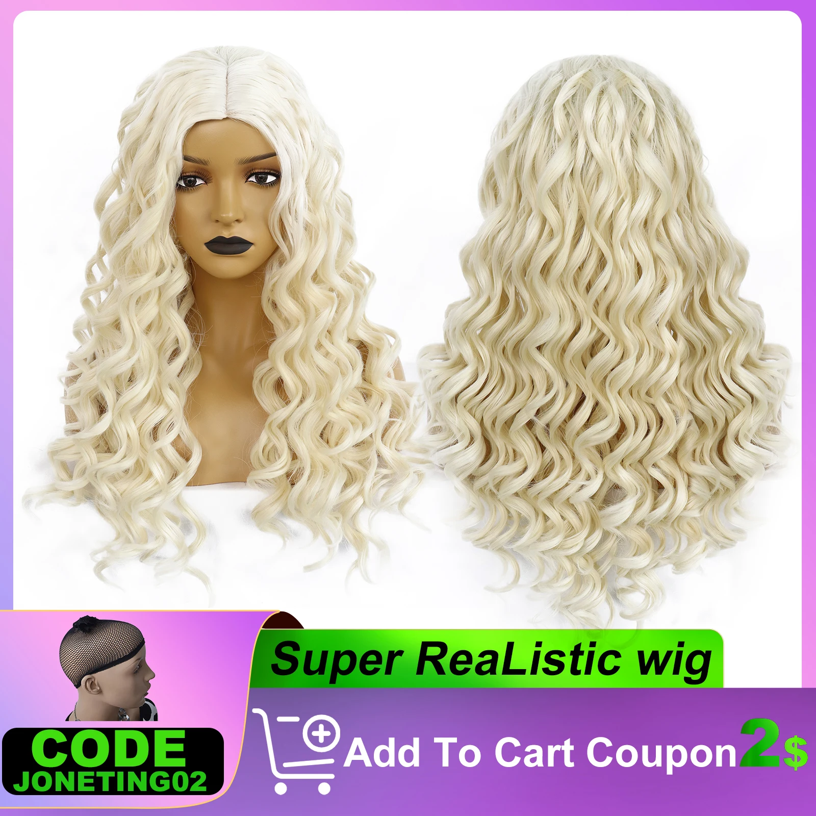 

JONETING Synthetic Wigs 24IN White Kinky Curly Wavy Fiber Hair Princess Lolita Cosplay Costume Halloween Party Makeup Party Gift