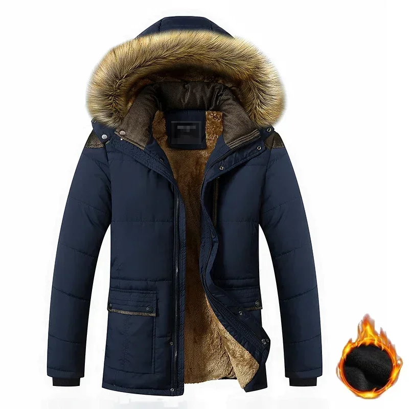 2024 New Men Winter Outdoor Casual Windproof Keep Warm Waterproof Thickened Cotton Jacket Men Detachable Hooded Jacket Men