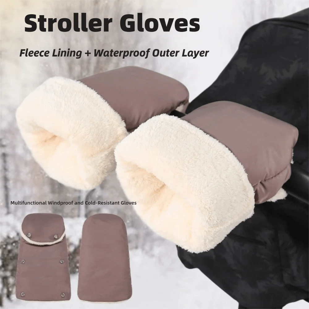 Waterproof Baby Stroller Gloves Winter Handlebar Gloves Fleece Lining Windproof Antifreeze Mittens Baby Stroller Accessories
