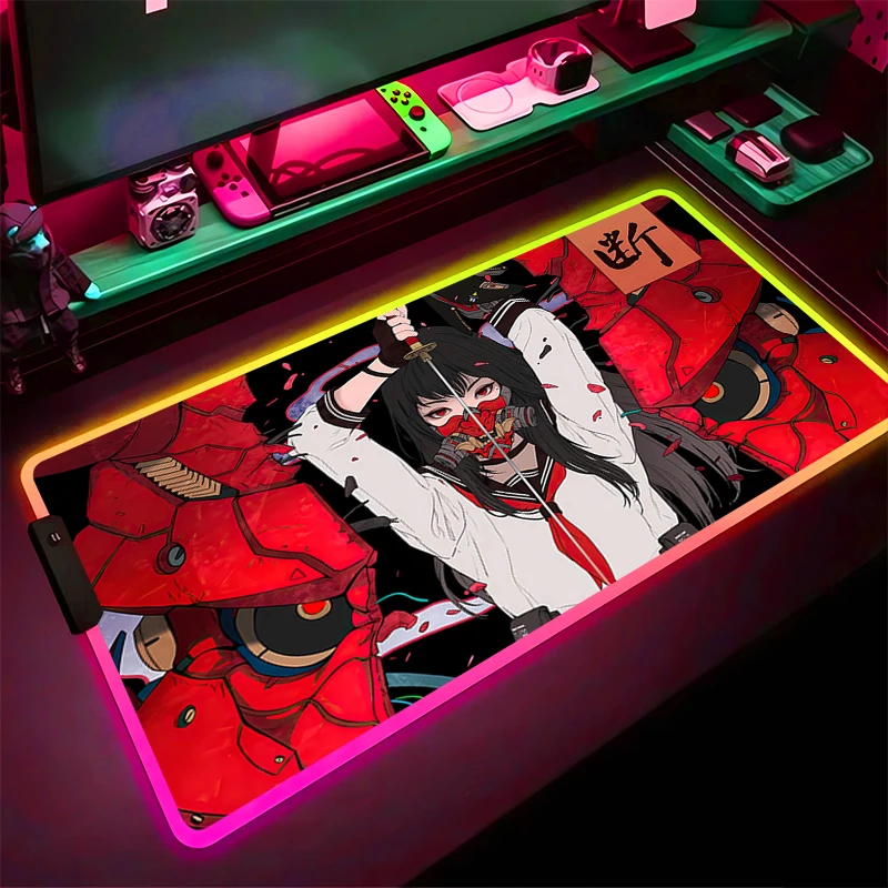 

RGB Mouse Pad Non-Slip Rubber Edge locking mousepads Game play mats notebook computer Japanese samurai devil Home Decor boy