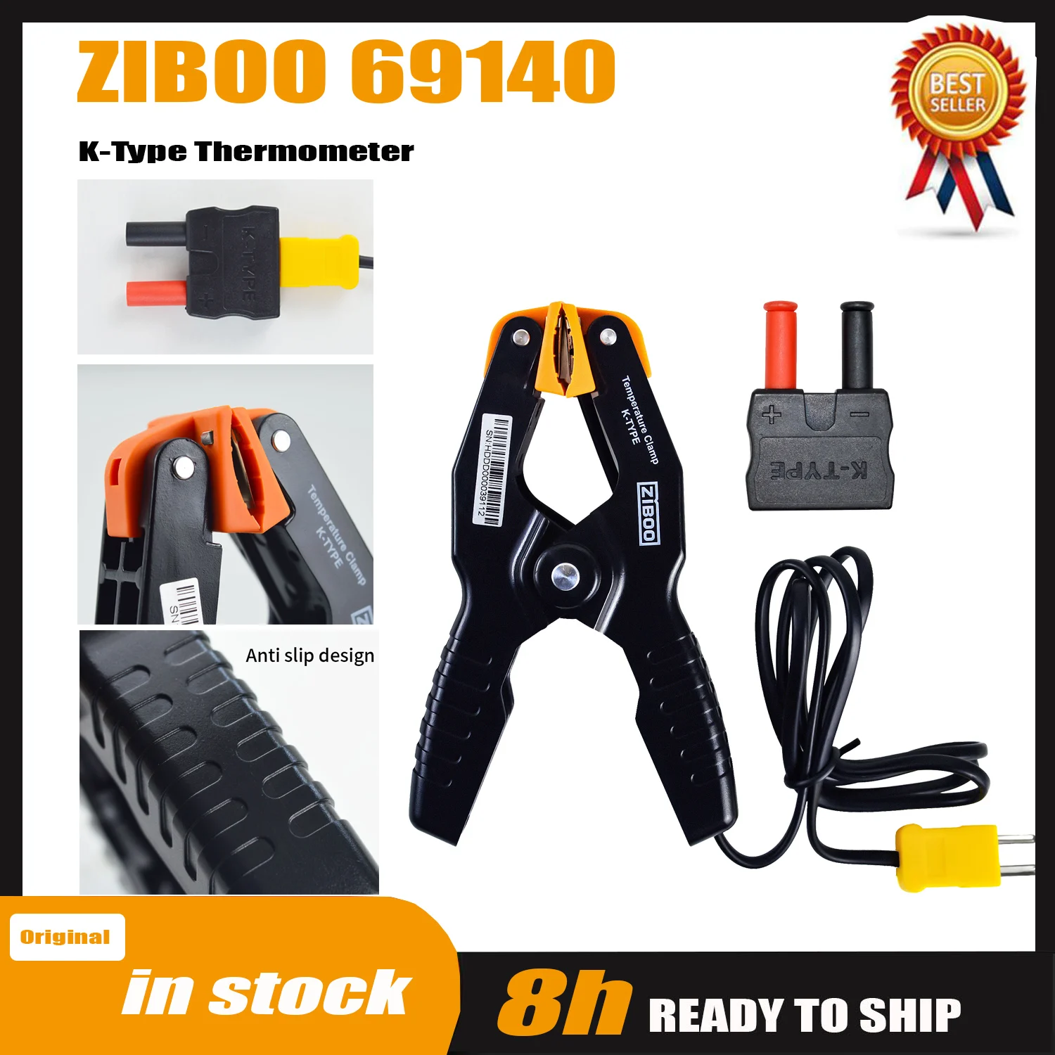 ZIBOO 69140 K-Type Thermometer, Pipe Temperature Clamp for HVAC, ATTPC3 Pipe Clamp K-Type Thermocouple Adapter.