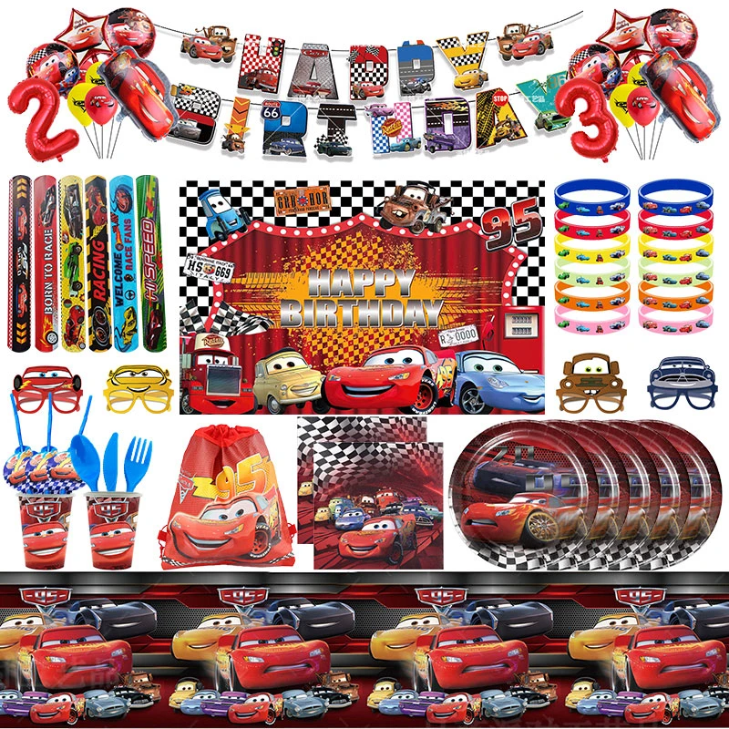 Disney Cars Birthday Decoration Cartoon Lightning Mcqueen Party Paper Plates Napkins Cups Balloon Event Supplies Baby Shower Kid